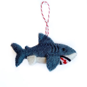 Shark Ornament - Felt Wool Fair Trade Christmas Decor Handmade in Nepal
