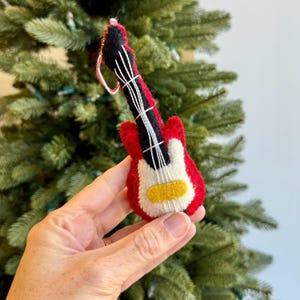 Electric Guitar Christmas Ornament - Felt Wool Fair Trade Holiday Decor Handmade in Nepal