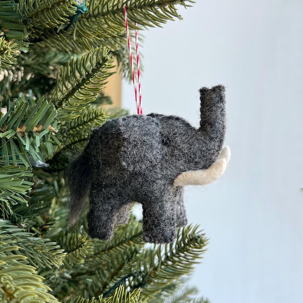 Elephant Ornament - Fair Trade Felt Wool Christmas Decor Handmade in Nepal