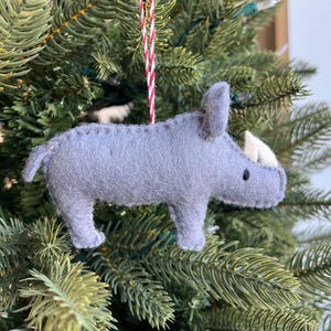Felt Rhino Ornament – Handmade Wool Christmas Decor, Fair Trade
