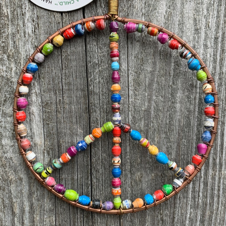 Peace Sign Ornament Multicolor Recycled Paper Beads Etsy Ireland