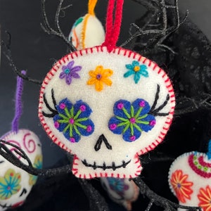 Sugar Skull Ornaments, Día de los Muertos - Day of the Dead, Embroidered Wool, Fair Trade from Peru