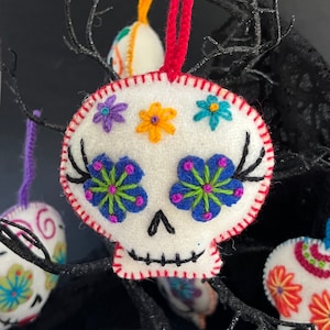 Sugar Skull Ornaments, Día de los Muertos - Day of the Dead, Embroidered Wool, Fair Trade from Peru