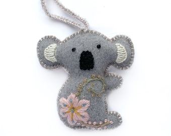 Koala Embroidered Wool Christmas Ornament, Fair Trade Handmade in Peru