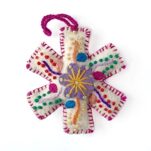 Snowflake Christmas Ornament Set, Multicolor Variety 12 Pack Embroidered Wool Fair Trade Handmade in Peru image 9