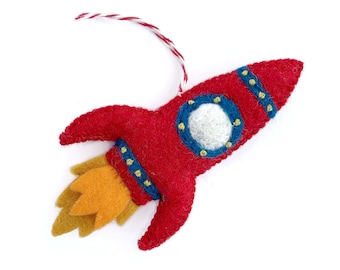 Rocket Ornament - Felt Wool Fair Trade Handmade Christmas Nepal