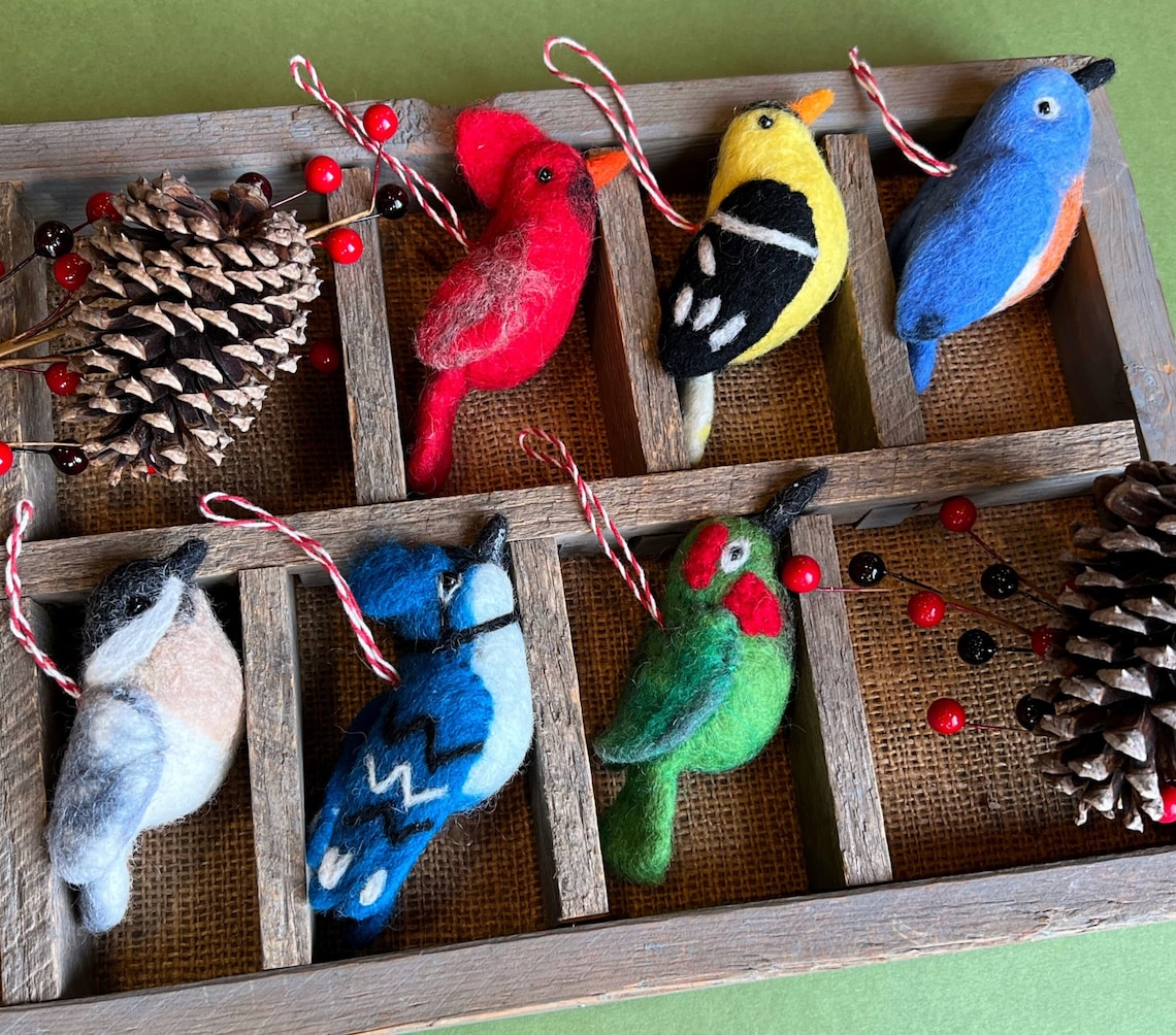 Felt Bird Christmas Ornament Set Collection of 6 Fair Etsy