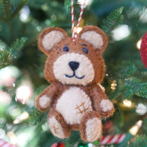 Teddy Bear Ornament - Felt Wool Fair Trade Handmade Christmas Nepal