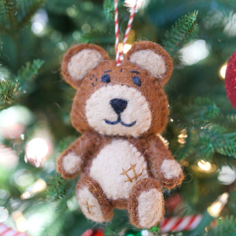 Teddy Bear Ornament Felt Wool Fair Trade Handmade Christmas Etsy