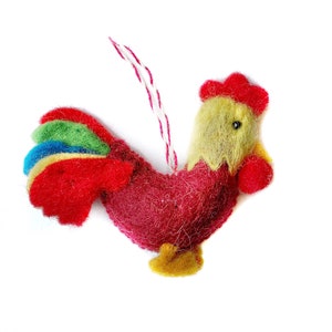 Rooster Ornament - Felt Wool Chicken Fair Trade Handmade Christmas Nepal