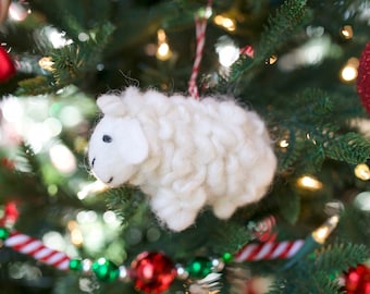 Sheep Ornament - Felt Wool Fair Trade Christmas Ornament Handmade in Nepal