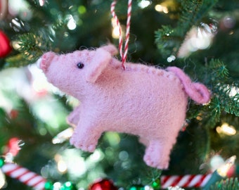 Pig Ornament - Felt Wool Fair Trade Christmas Decor Handmade in Nepal