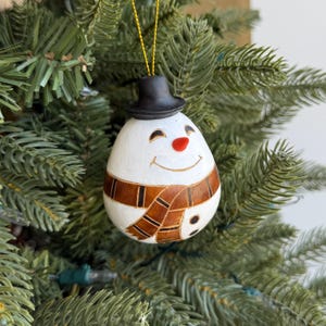 Snowman Gourd Ornament, Handmade Fair Trade Christmas Decor from Peru