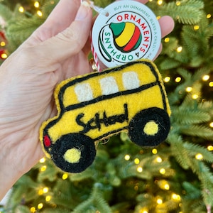 Felt School Bus Ornament - Wool Fair Trade Handmade Christmas Nepal