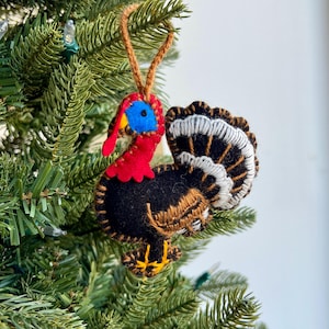 Thanksgiving Turkey, Embroidered Wool Christmas Ornament, Fair Trade Handmade in Peru