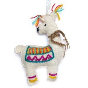 Llama Embroidered Wool Christmas Ornament, Fair Trade Handmade in Peru