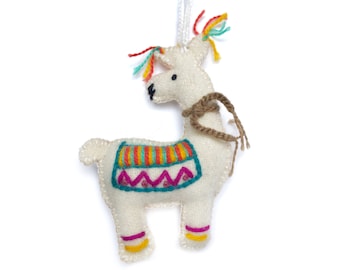 Llama Embroidered Wool Christmas Ornament, Fair Trade Handmade in Peru