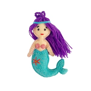 Mermaid Ornament, Fair Trade Embroidered Wool Christmas Decor Handmade in Peru