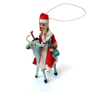 African Santa on a Donkey Ornament, Fair Trade Handmade in Uganda