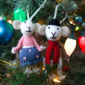 Mr. and Mrs. Mouse Christmas Ornament - Knit Handmade Fair Trade Peru