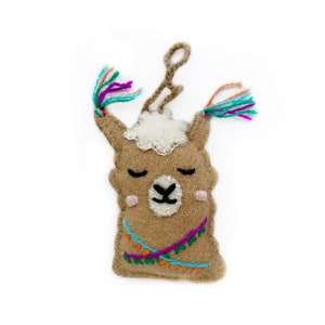 Alpaca Face Embroidered Wool Christmas Ornament, Fair Trade Handmade in Peru