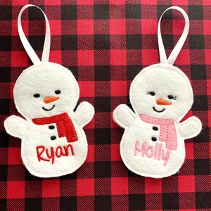 Personalized embroidered snowman ornament- individual