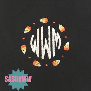 Candy corn monogrammed embroidered Halloween shirt for kids or adults