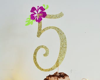 Moana Cake Topper, Moana Birthday Party, First Birthday, Any Age Cake Topper, Gold Glitter, Pink Glitter