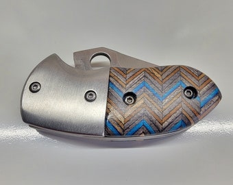 Pocket Knife Recycled Skateboard Handmade Grey Blue