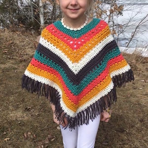 Boho Poncho for Kids Crochet PATTERN / Hippie Poncho for Kids Pattern/ Pullover/ Crochet Top/ Poncho with Fringe/ Striped Poncho