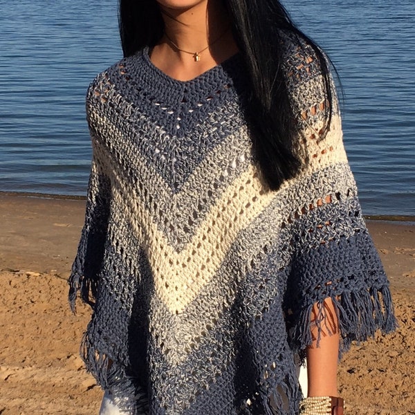 Boho Poncho with Fringe Crochet PATTERN