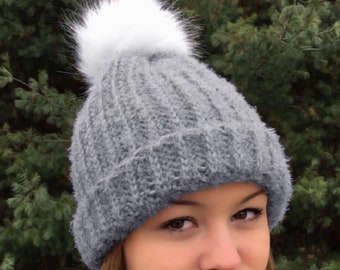 Cuffed Hat with Fur Pom Pom- Crochet PATTERN- Quick DIY Project