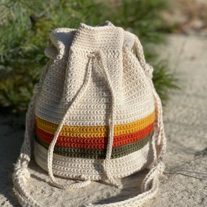 Bucket Purse Crochet Pattern Boho Chic Purse Purse with Drawstring Crochet Hand Bag image 1