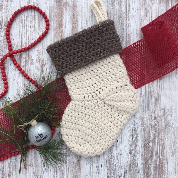 Christmas Stocking Crochet Pattern/ Christmas Decor/ Rustic Stocking/ Farmhouse Stocking