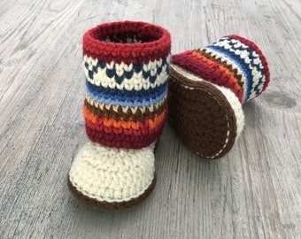 Baby Booties Crochet/ Colorful Fair Isle Baby Booties Crochet Pattern