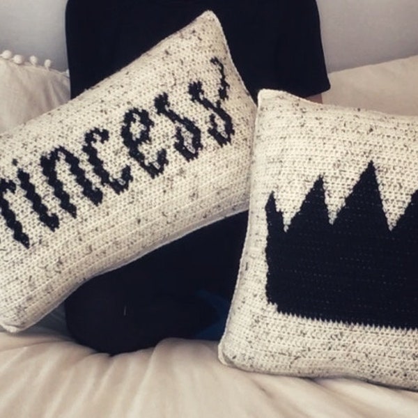 Princess and Crown Pillow Crochet Pattern- Pillow Cover- Statement Pillow- Throw Pillow- Farmhouse- Urban Modern- Shabby Chic
