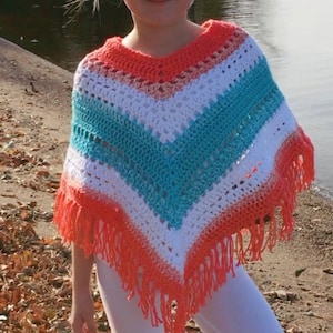 Boho poncho voor kinderen haakpatroon/hippie poncho voor kinderen patroon/trui/gehaakte top/poncho met franje/gestreepte poncho