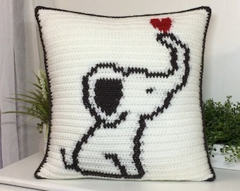 Elephant Pillow Crochet Pattern- Pillow Cover- Statement Pillow- Throw Pillow- Farmhouse- Urban Modern- Shabby Chic