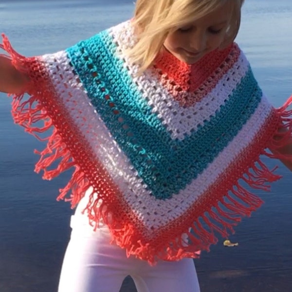 Colorful Boho Poncho for Kids Crochet Pattern/ Easy Hippie Poncho for Kids Pattern