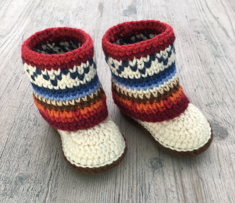 Baby Booties Crochet Pattern/ Baby Booties/ Baby Shoes/ Fair Isle Booties/ Girl Booties/ Boy Booties/ Baby Boots/ Crochet Pattern image 4