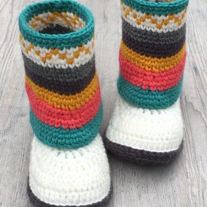 Fair Isle Booties/ Slippers Crochet PATTERN Mommy and Me Booties Matching Shoes 6 Sizes-Baby Booties Adult Boots Southwestern Boots image 5