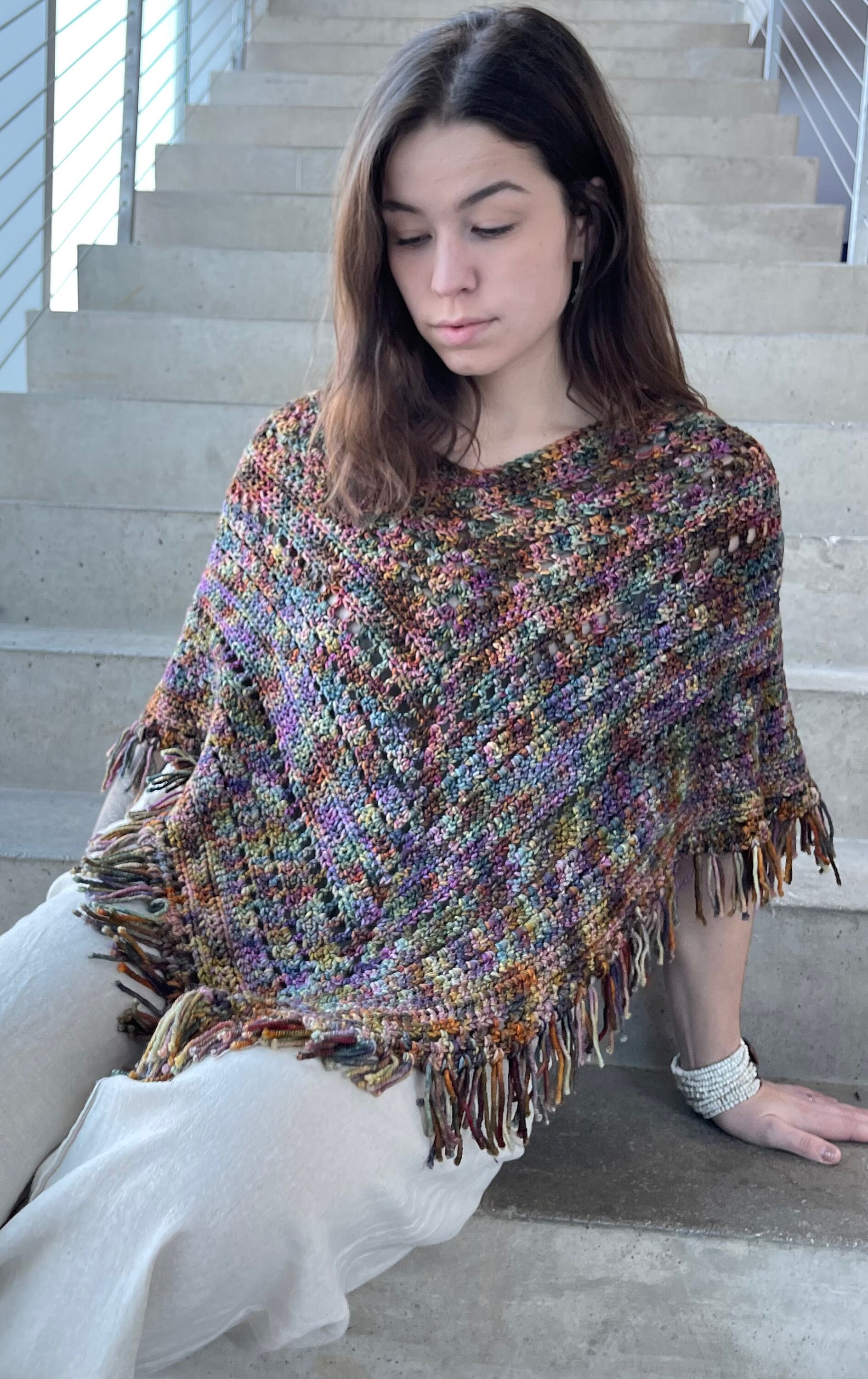 Bohemian Crochet Fringe Poncho