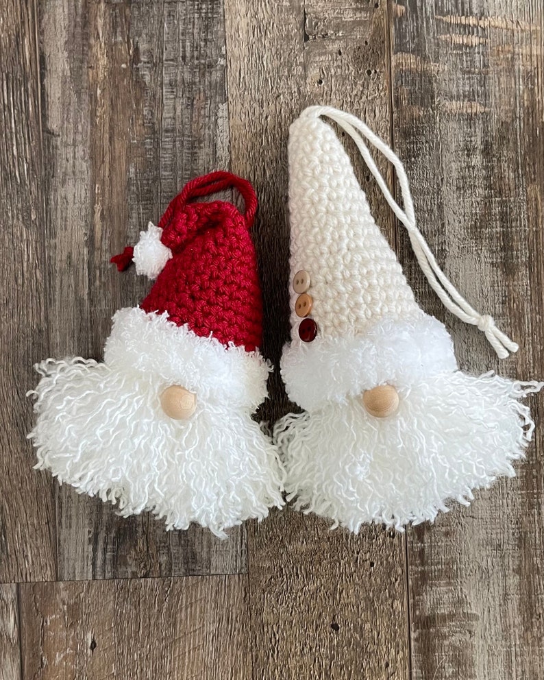Santa and Gnome Ornaments Crochet PATTERN, Christmas Decorations, Crochet Ornaments, Video Tutorial Included image 1