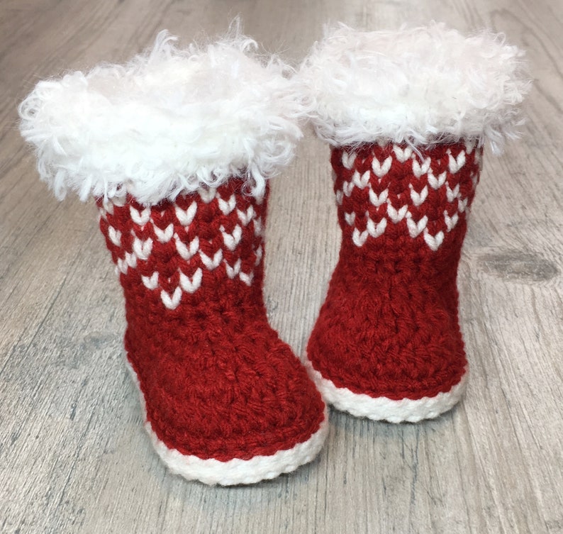 Christmas Baby Booties Crochet Pattern/ Winter Booties Crochet Pattern/ Crochet Pattern Newborn Shoes/ Winter Baby Booties Pattern/ Booties image 2