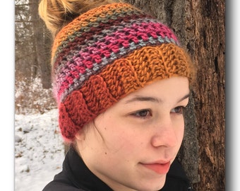 Haakpatroon Messy Bun Hat, maten tieners/volwassenen (pdf-patroon)
