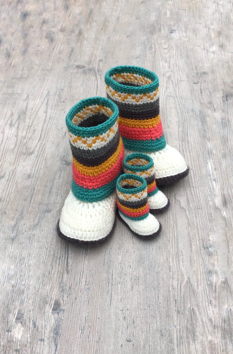 Fair Isle Booties/ Slippers Crochet PATTERN Mommy and Me Booties Matching Shoes 6 Sizes-Baby Booties Adult Boots Southwestern Boots image 1