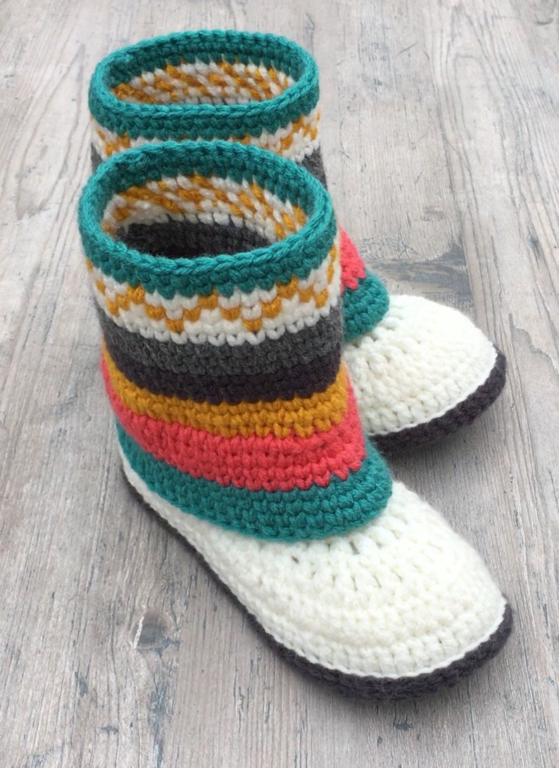 Fair Isle Booties/ Slippers Crochet PATTERN Mommy and Me Booties Matching Shoes 6 Sizes-Baby Booties Adult Boots Southwestern Boots image 3