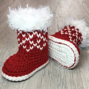 Christmas Baby Booties Crochet Pattern/ Winter Booties Crochet Pattern/ Crochet Pattern Newborn Shoes/ Winter Baby Booties Pattern/ Booties image 1