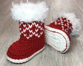 Christmas Baby Booties Crochet Pattern/ Winter Booties Crochet Pattern/ Crochet Pattern Newborn Shoes/ Winter Baby Booties Pattern/ Booties