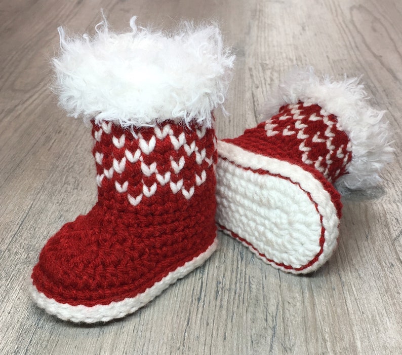 Christmas Baby Booties Crochet Pattern/ Winter Booties Crochet Pattern/ Crochet Pattern Newborn Shoes/ Winter Baby Booties Pattern/ Booties image 1